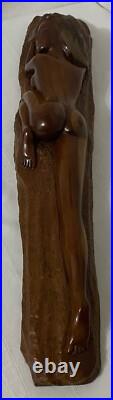 VINTAGE NUDE WOMAN/LADY WOOD CARVING SCULPTURE STATUE 20.5/52cm FROM CARIBBEAN