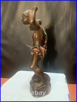 VTG 1990 Tribal Carved Wood Head Hunter Staue Sculpture 12in