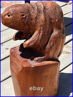 VTG 1991 BEAVER 16 Solid Wood Rustic Carving Sculpture Crater Lake Oregon