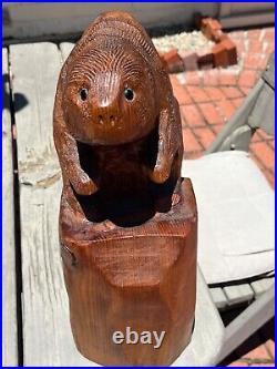 VTG 1991 BEAVER 16 Solid Wood Rustic Carving Sculpture Crater Lake Oregon