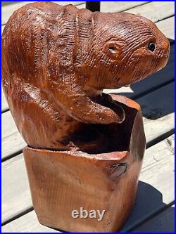 VTG 1991 BEAVER 16 Solid Wood Rustic Carving Sculpture Crater Lake Oregon