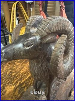 VTG Art IRON WOOD Hand Carved AMERICAN RAM Heavy Detailed 12T x 9L SCULPTURE