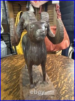 VTG Art IRON WOOD Hand Carved AMERICAN RAM Heavy Detailed 12T x 9L SCULPTURE