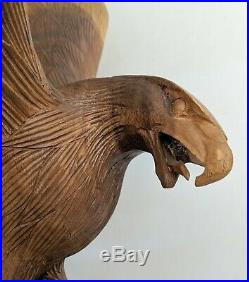 VTG Big 24 Inch Eagle Hand Carved Wood Sculpture Folk Art Detailed Cabin Decor
