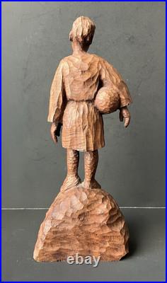 VTG Haitian Wooden Carved Statue Of A Standing Woman Signed J. Delva, 11 1/2 T