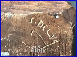 VTG Haitian Wooden Carved Statue Of A Standing Woman Signed J. Delva, 11 1/2 T