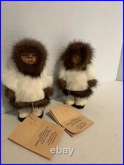 VTG Inuit Eskimo Folk Art Wood Carved Doll Real Fur Alaska