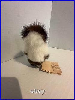VTG Inuit Eskimo Folk Art Wood Carved Doll Real Fur Alaska