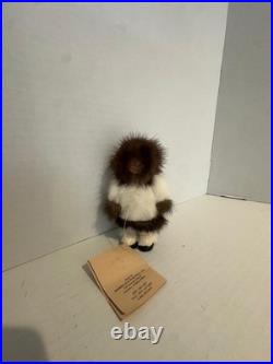 VTG Inuit Eskimo Folk Art Wood Carved Doll Real Fur Alaska