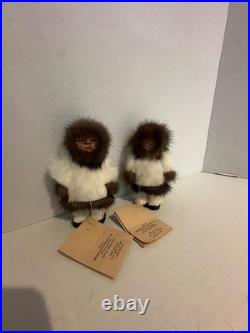 VTG Inuit Eskimo Folk Art Wood Carved Doll Real Fur Alaska