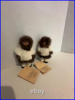 VTG Inuit Eskimo Folk Art Wood Carved Doll Real Fur Alaska