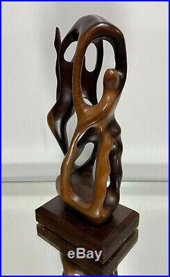 VTG Modernist Sculpture Mid Century Wood Carved figure Art figures abstract