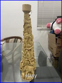 VTG Resin Ornate Carved Double Elephant Horn Asian Carvings 16.5 Tall