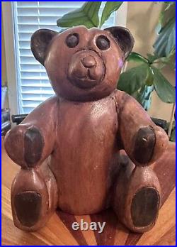 VTG SCULPTURE Carved Solid Wooden Bear toy old teddy