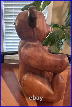 VTG SCULPTURE Carved Solid Wooden Bear toy old teddy