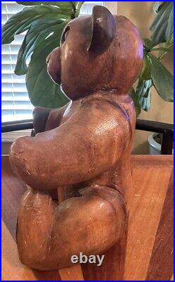 VTG SCULPTURE Carved Solid Wooden Bear toy old teddy