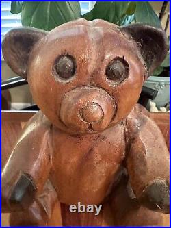 VTG SCULPTURE Carved Solid Wooden Bear toy old teddy