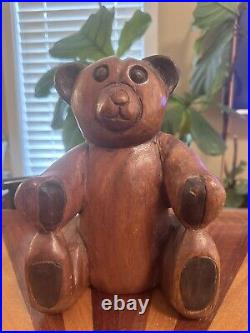 VTG SCULPTURE Carved Solid Wooden Bear toy old teddy