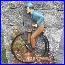 VTG Syroco Wood Wall Hanging Art Man On Cycle Dog Wood Carving 23X18 MCM