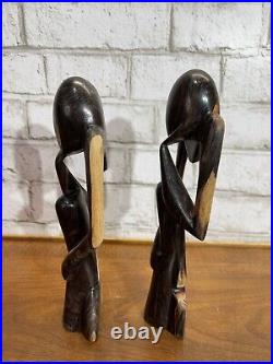 VTG The Thinker Wood Art Sculpture Carved Figure Minimalist Abstract Set Of 2