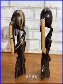 VTG The Thinker Wood Art Sculpture Carved Figure Minimalist Abstract Set Of 2