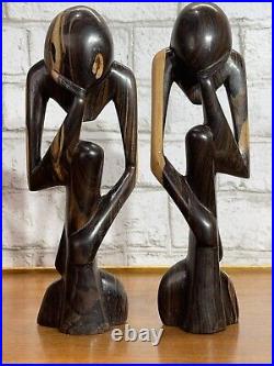 VTG The Thinker Wood Art Sculpture Carved Figure Minimalist Abstract Set Of 2