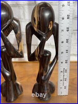 VTG The Thinker Wood Art Sculpture Carved Figure Minimalist Abstract Set Of 2