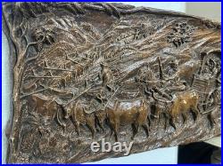 VTG Victor Ivanoff Signed Voortrekker Wagon Train Scene Wood Carving Wall Art