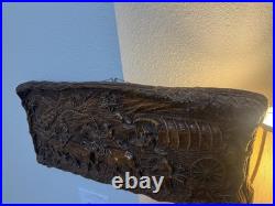 VTG Victor Ivanoff Signed Voortrekker Wagon Train Scene Wood Carving Wall Art