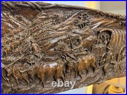 VTG Victor Ivanoff Signed Voortrekker Wagon Train Scene Wood Carving Wall Art