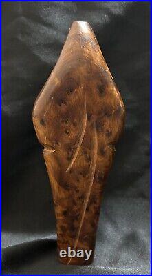 Veiled Woman Figurine Burl Wood Brown Statue Modest Clothed Garb Solemn Powerful