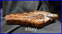 Veiled Woman Figurine Burl Wood Brown Statue Modest Clothed Garb Solemn Powerful