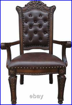 Vendome Wood carving Nailhead Trim Button tufted Dining Arm Chair Set of 2