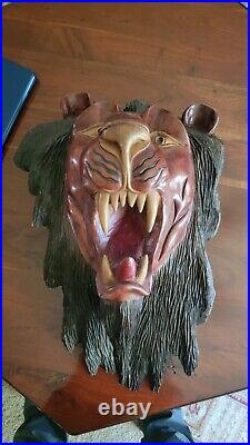 Very Beautiful Large Handcrafted/carved Wooden Lions Head