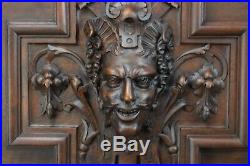 Victorian French Hand Carved Wood Sculpture Door Wall Panel Devil Bacchus Faun