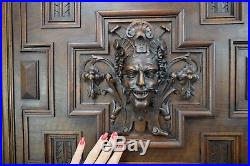 Victorian French Hand Carved Wood Sculpture Door Wall Panel Devil Bacchus Faun