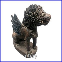 Vintage 13 Balinese Winged Lion Singha Statue Hand Carved Wood Sculpture Bali