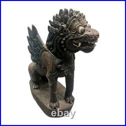Vintage 13 Balinese Winged Lion Singha Statue Hand Carved Wood Sculpture Bali