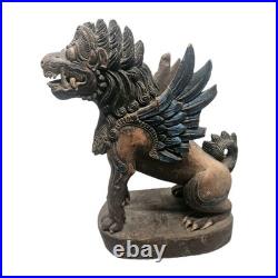 Vintage 13 Balinese Winged Lion Singha Statue Hand Carved Wood Sculpture Bali