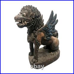 Vintage 13 Balinese Winged Lion Singha Statue Hand Carved Wood Sculpture Bali