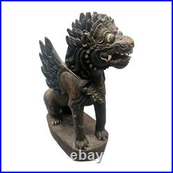 Vintage 13 Balinese Winged Lion Singha Statue Hand Carved Wood Sculpture Bali