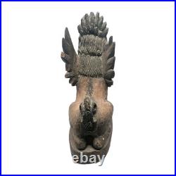 Vintage 13 Balinese Winged Lion Singha Statue Hand Carved Wood Sculpture Bali
