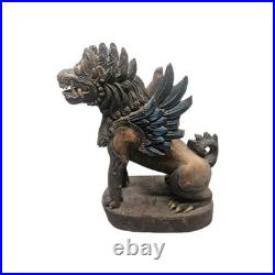 Vintage 13 Balinese Winged Lion Singha Statue Hand Carved Wood Sculpture Bali