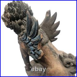 Vintage 13 Balinese Winged Lion Singha Statue Hand Carved Wood Sculpture Bali