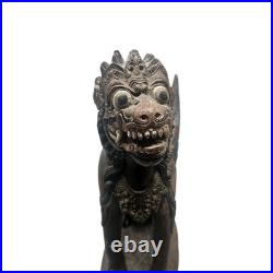 Vintage 13 Balinese Winged Lion Singha Statue Hand Carved Wood Sculpture Bali