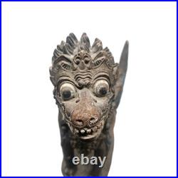 Vintage 13 Balinese Winged Lion Singha Statue Hand Carved Wood Sculpture Bali