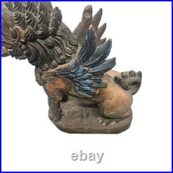 Vintage 13 Balinese Winged Lion Singha Statue Hand Carved Wood Sculpture Bali