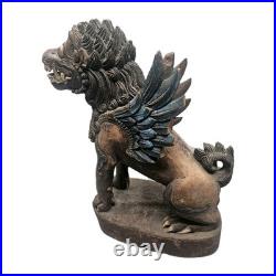 Vintage 13 Balinese Winged Lion Singha Statue Hand Carved Wood Sculpture Bali