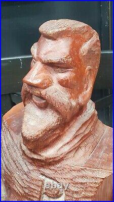 Vintage 18x12 Carved Wood Pharmacist Statue Bust Apothecary Carving Rx Doctor