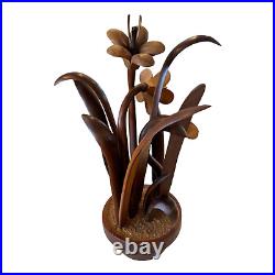 Vintage 1984 Hand Carved Wooden Flower Sculpture by Jeffrey Lindley Briggs